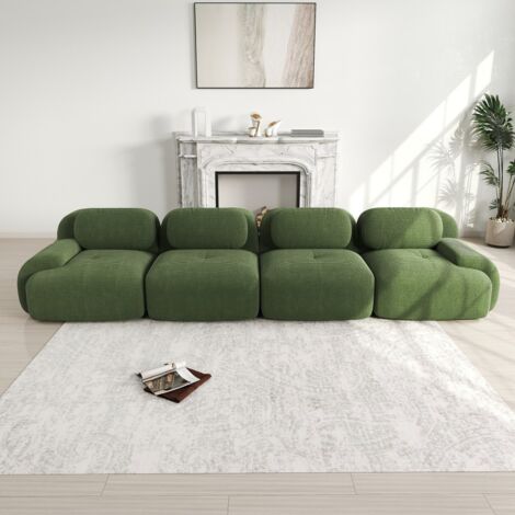 Divano modulare a 4 posti 388x103x75 cm - Design ergonomico - Schiuma ad alta densità 32D - Senza montaggio - Velluto a coste verde