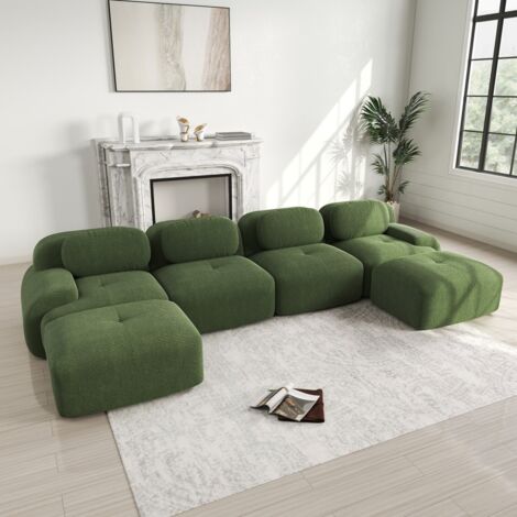 Divano modulare a U a 4 posti con 2 chaise longue - Divano 388x178 cm con schiuma ad alta densità - Senza telaio - Velluto a coste verde