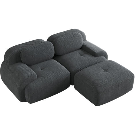 Divano Modulare Angolare 208x178x75 cm, 2 Posti, con Braccioli Curvi e Schiuma Altamente Elastica, Grigio, in Corduroy