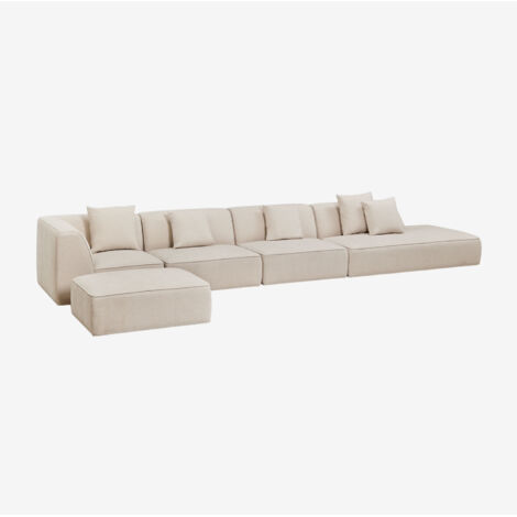 Divano modulare angolare a 4 pezzi con chaise longue destra e pouf imbottito Cardea SKLUM            
