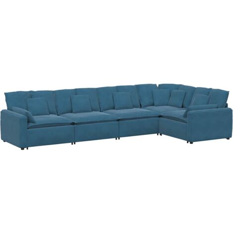 Divano Modulare con Cuscini in Velluto Blu vidaXL