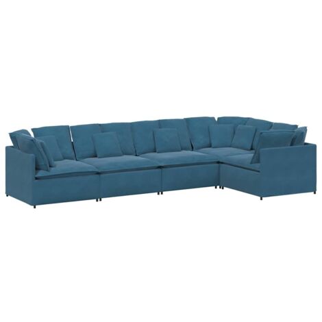 Divano Modulare con Cuscini in Velluto Blu vidaXL