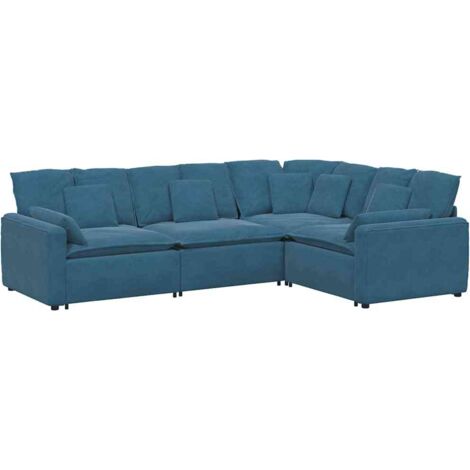 Divano Modulare con Cuscini in Velluto Blu vidaXL