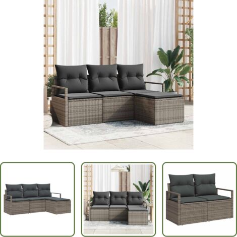 Divano modulare -  Set di divani con cuscino 4 pcs Grigio polyrattan