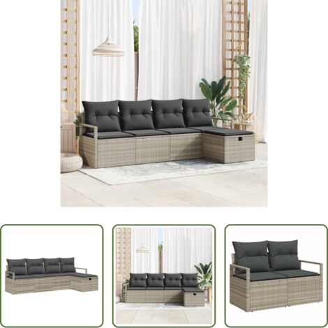 Divano modulare -  Set di divani con cuscino Grigio chiaro polyrattan