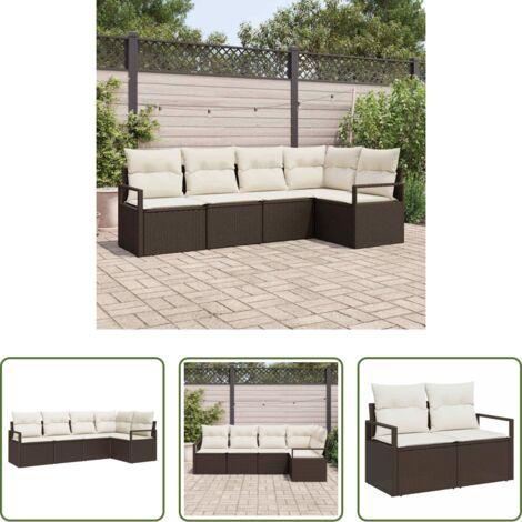 Divano modulare -  Set Divano da Giardino 5 pcs Marrone e bianco polyrattan