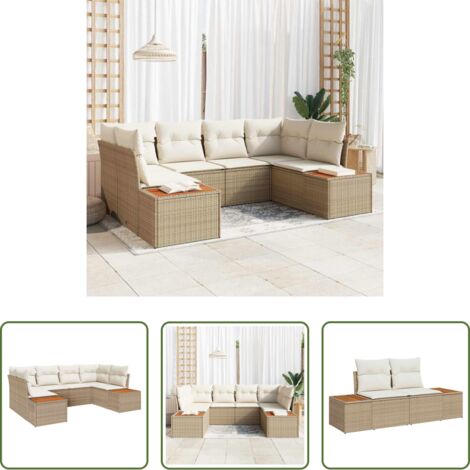 Divano modulare -  Set Divano da Giardino 6 pcs Beige e Crema Polyrattan