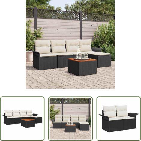 Divano modulare -  Set Divano da Giardino 6 pcs Nero e Crema polyrattan
