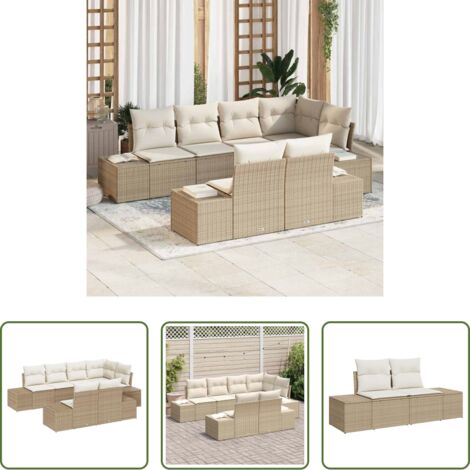 Divano modulare -  Set Divano da Giardino 7 pcs Beige e Crema polyrattan
