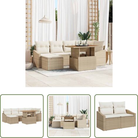 Divano modulare -  Set Divano da Giardino 7 pcs Beige Poly Rattan