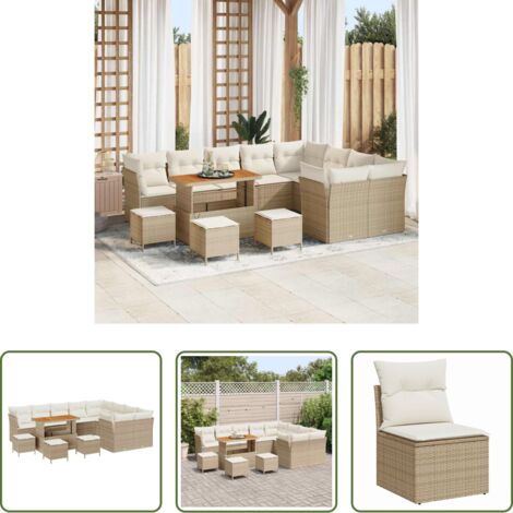 Divano modulare - Set Divano da Giardino con cuscino 13 pcs beige e panna