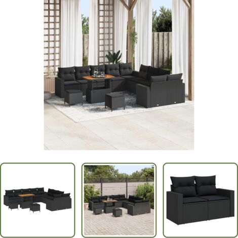 Divano modulare -  Set Divano da Giardino con cuscino 17 pcs Nero polyrattan