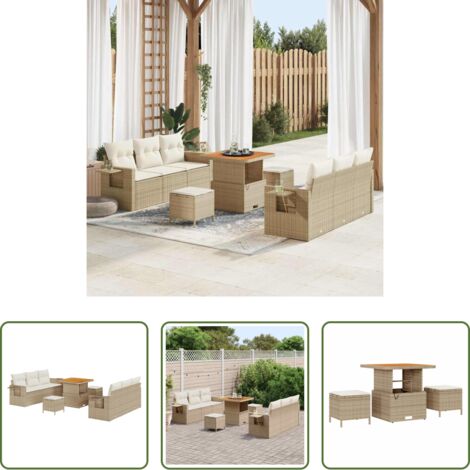 Divano modulare - Set Divano da Giardino con cuscino 9 pcs beige e panna