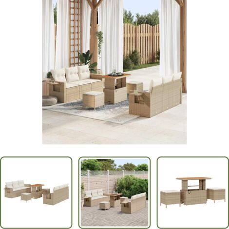 Divano modulare - Set Divano da Giardino con cuscino 9 pcs beige e panna
