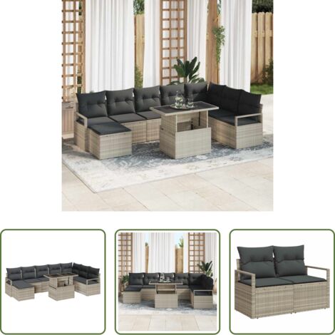 Divano modulare -  Set Divano da Giardino con cuscino 9 pcs Grigio chiaro