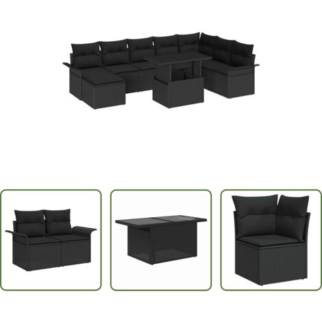 Divano modulare -  Set Divano da Giardino con cuscino con archiviazione 9 pcs Nero