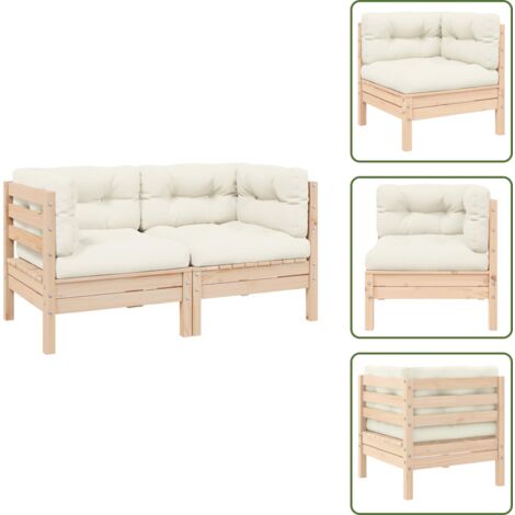 Divano modulare - vidaXL Divano da Giardino a 2 Posti con Cuscini Crema Massello di Pino - Cuscini da giardino