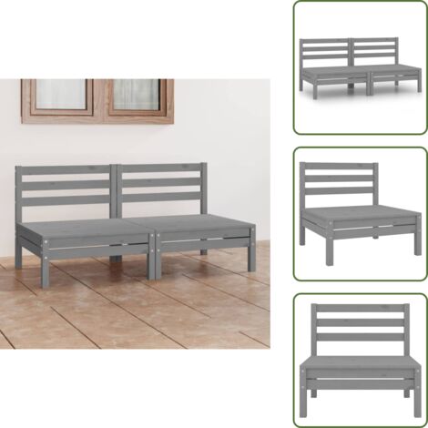 Divano modulare - vidaXL Divano da Giardino a 2 Posti Grigio in Legno Massello di Pino - Divano a due posti