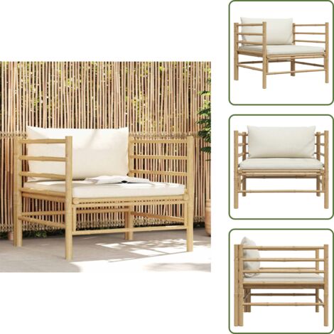 Divano modulare - vidaXL Divano da Giardino con Cuscini Bianco Crema in Bambù - Cuscino in bambù