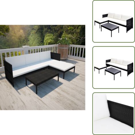 Divano modulare - vidaXL Set Divani da Giardino 3 pz con Cuscini in Polyrattan Nero - Cuscini in poliestere