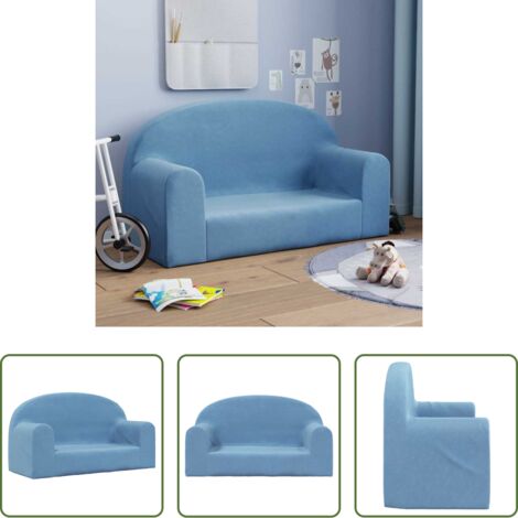 Divano morbido -  Divano per Bambini a 2 Posti Blu in Morbido Peluche