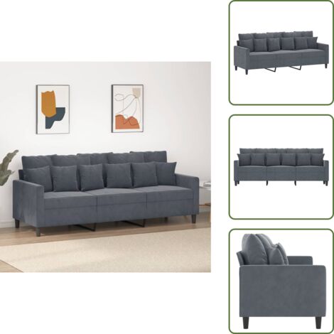 Divano morbido - vidaXL Divano a 3 Posti Grigio Scuro 180 cm in Velluto - Divano con imbottitura
