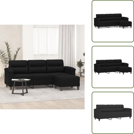 Divano nero - vidaXL Divano a 3 Posti con Poggiapiedi Nero 180cm Tessuto Microfibra - Divano in microfibra