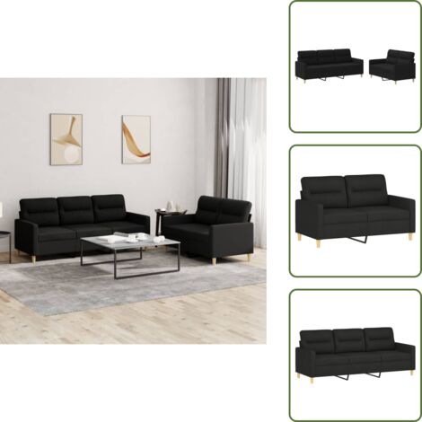 Divano nero - vidaXL Set di Divani 2 pz con Cuscini Nero in Tessuto - Divano con cuscini