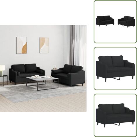 Divano nero - vidaXL Set Divani 2 pz con Cuscini Nero in Tessuto - Cuscino a rullo