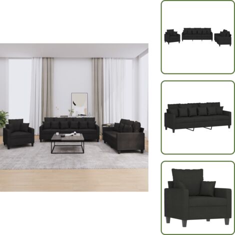 Divano nero - vidaXL Set Divani 3 pz con Cuscini Nero in Tessuto - Divano con cuscini