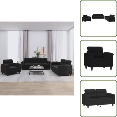 Divano nero - vidaXL Set Divani 3 pz con Cuscini Nero in Tessuto Microfibra - Divano con schienale