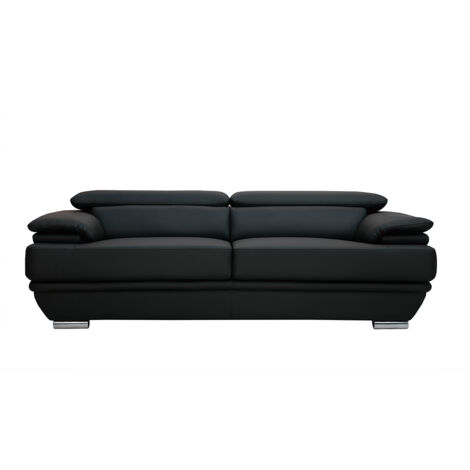 Divano pelle design 3 posti con poggiatesta reclinabile nero EWING