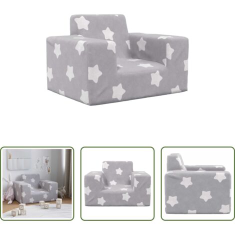 Divano peluche -  Divano per Bambini Grigio Chiaro con Stelle in Morbido Peluche