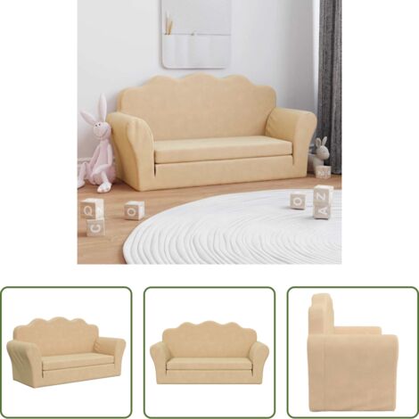 Divano per bambini 2 posti -  Divano Letto per Bambini a 2 Posti Crema in Morbido Peluche