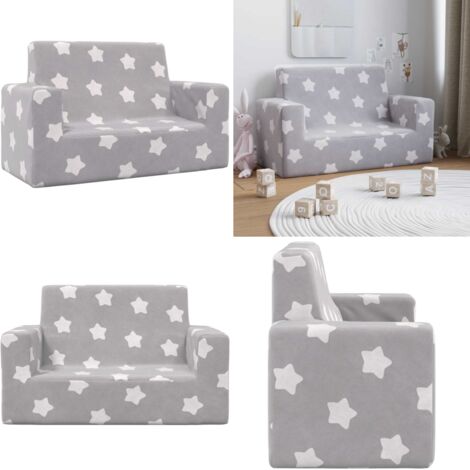 Divano per Bambini 2 Posti Grigio Chiaro Stelle Morbido Peluche - Divano per bambini 2 posti - Divano peluche