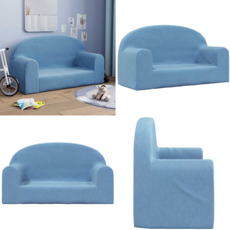 Divano per Bambini a 2 Posti Blu in Morbido Peluche - Divano morbido - Divano per bambini a 2 posti