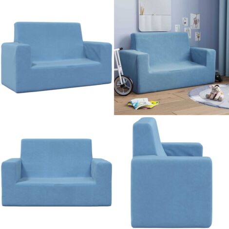 Divano per Bambini a 2 Posti Blu in Morbido Peluche - Divano per bambini a 2 posti - Divano peluche