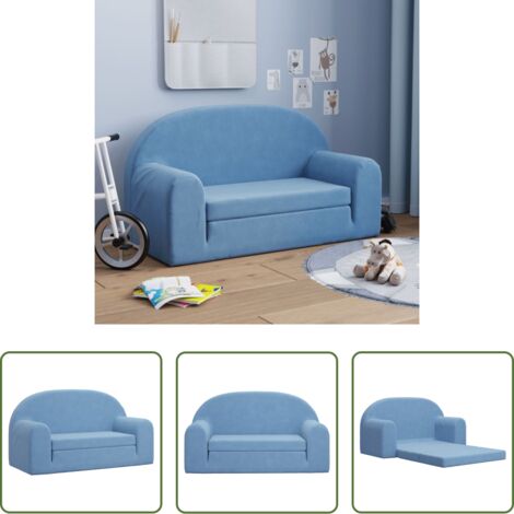 Divano per bambini a 2 posti -  Divano Letto per Bambini a 2 Posti Blu in Morbido Peluche