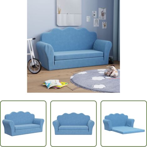 Divano per bambini a 2 posti -  Divano Letto per Bambini a 2 Posti Blu in Morbido Peluche