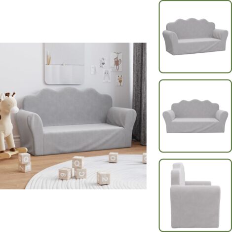 Divano per bambini a 2 posti - vidaXL Divano per Bambini a 2 Posti Grigio Chiaro in Morbido Peluche - Divano per bambini sicuro