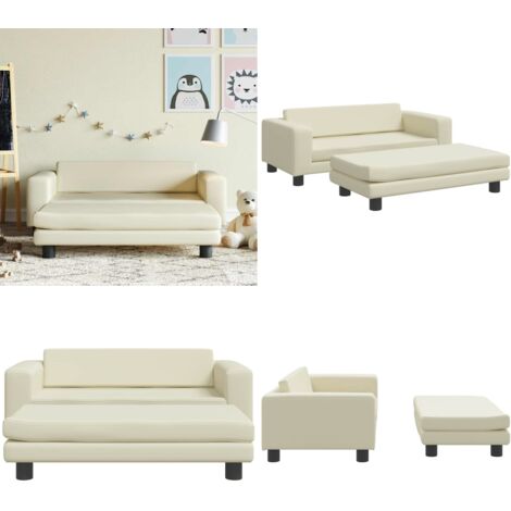 Divano per Bambini con Poggiapiedi Crema 100x50x30cm Similpelle - Divano per bambini con poggiapiedi - Divano per bambini in similpelle