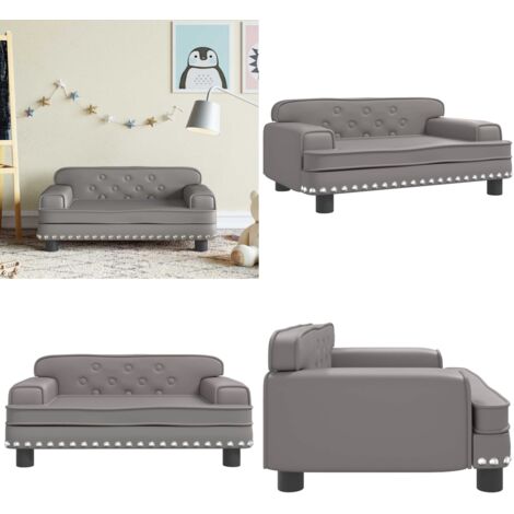 Divano per Bambini Grigio 70x45x30 cm in Similpelle - Divano per bambini grigio - Divano per bambini morbido