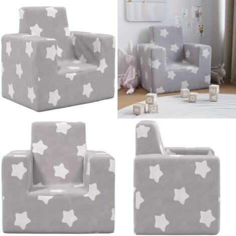 Divano per Bambini Grigio Chiaro con Stelle in Morbido Peluche - Divano peluche - Divano per bambini con stelle