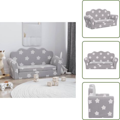 Divano per bambini morbido - vidaXL Divano Letto Bambini a 2 Posti Grigio Chiaro con Stelle Peluche - Divano letto per bambini con stelle