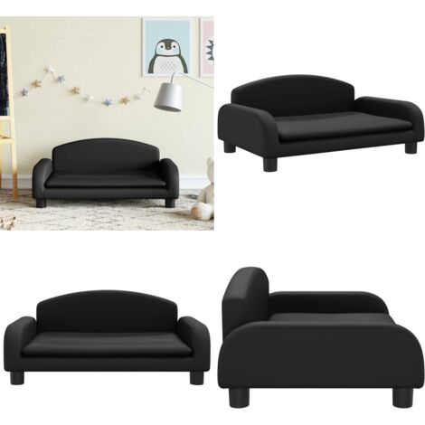 Divano per Bambini Nero 70x45x30 cm in Similpelle - Divano per bambini nero - Divano per bambini morbido