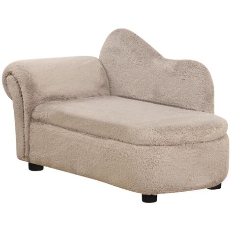 DIVANO PER CANI RIALZATO CON SPAZIO PORTAOGGETTI A SCOMPARSA. IN LEGNO E TESSUTO VELLUTATO. 80X40X46 CM. BEIGE