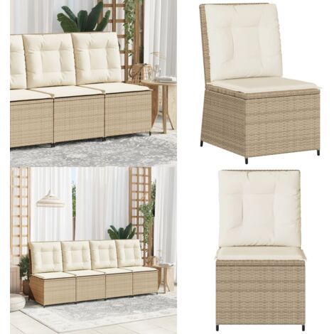 Divano Reclinabile da Giardino con Cuscini Beige in Polyrattan - Divano reclinabile - Cuscino da seduta