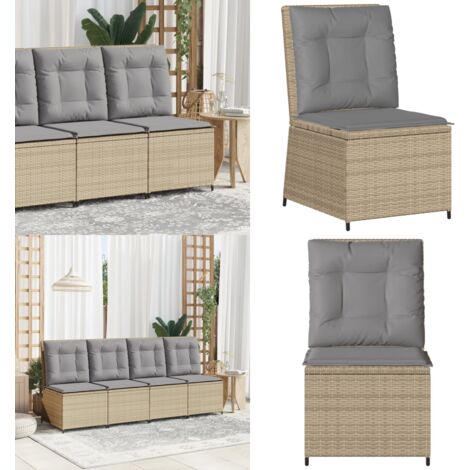Divano Reclinabile da Giardino con Cuscini Beige in Polyrattan - Divano reclinabile - Cuscino da seduta
