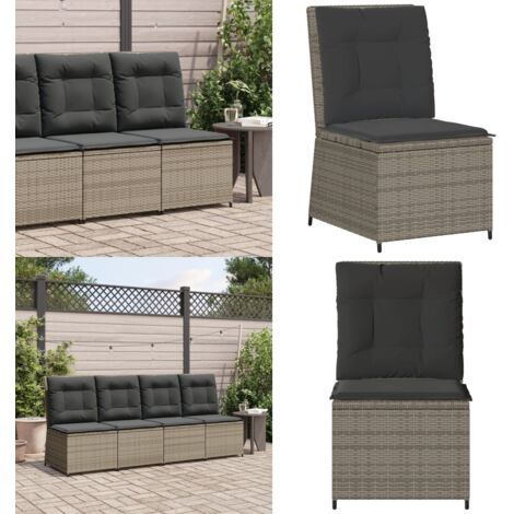 Divano Reclinabile da Giardino con Cuscini Grigio in Polyrattan - Divano reclinabile - Cuscino da seduta