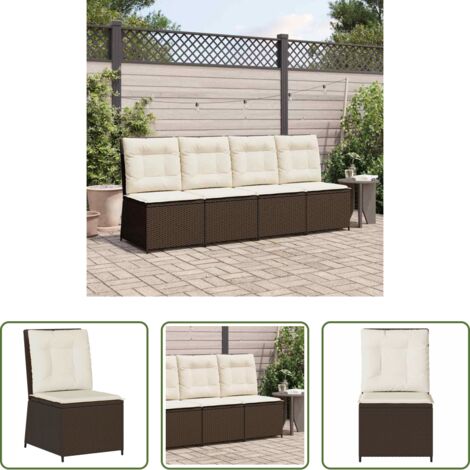 Divano recliner -  Divano da giardino con cuscino Nero e Bianco Crema polyrattan